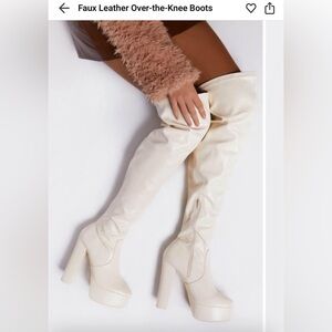 Cream Faux Leather Over the Knee Boots
